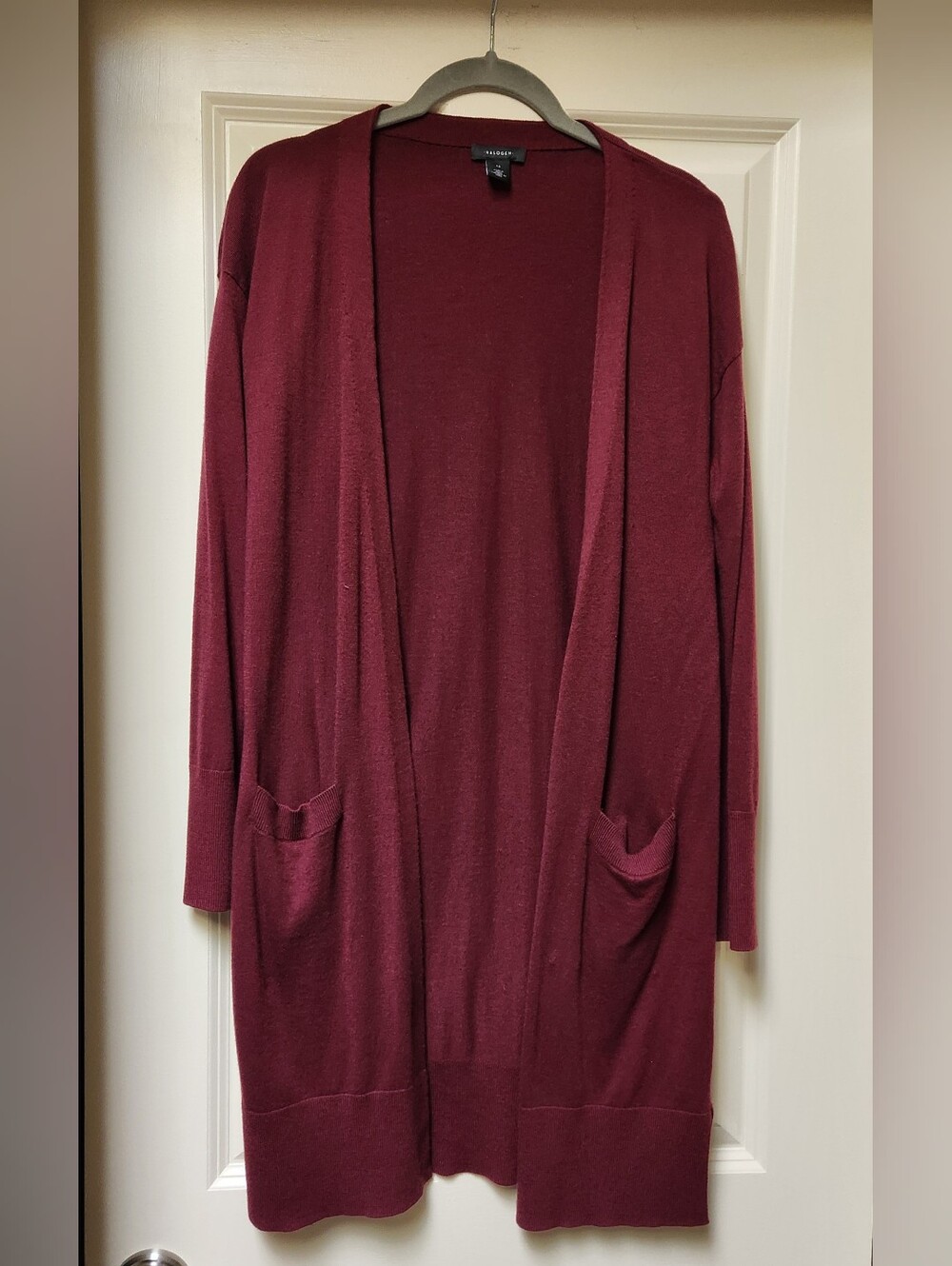 Halogen Open-Front Long Cardigan Sweater - Burgundy